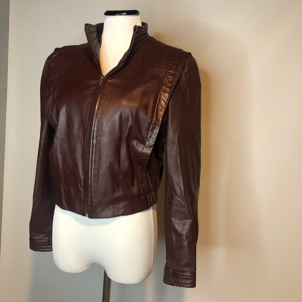 Vintage Berman’s Maroon Leather Moto bomber jacket - Picture 13 of 13